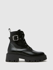 Schuh Cyra Leather Lace-Up Black Boots - Image 1 of 4