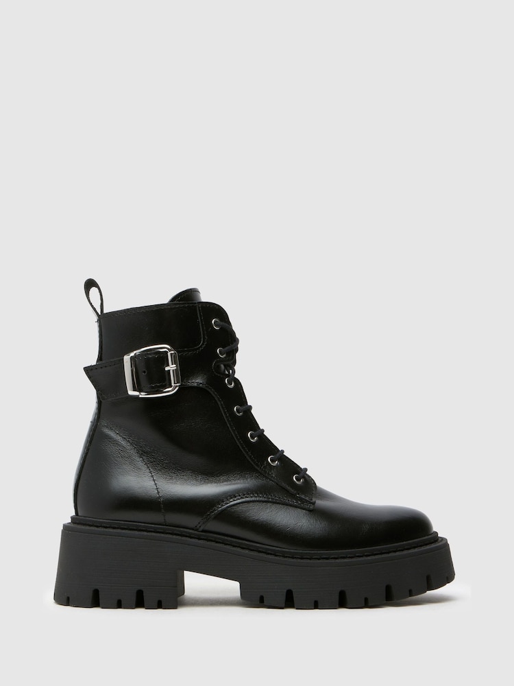 Schuh Cyra Leather Lace-Up Black Boots - Image 1 of 4