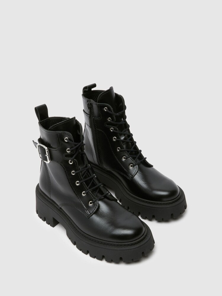 Schuh Cyra Leather Lace-Up Black Boots - Image 4 of 4