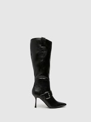 Schuh Darbie Buckle Point Knee High Black Boots - Image 1 of 4