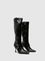 Schuh Darbie Buckle Point Knee High Black Boots - Image 2 of 4