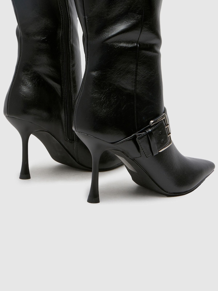 Schuh Darbie Buckle Point Knee High Black Boots - Image 3 of 4