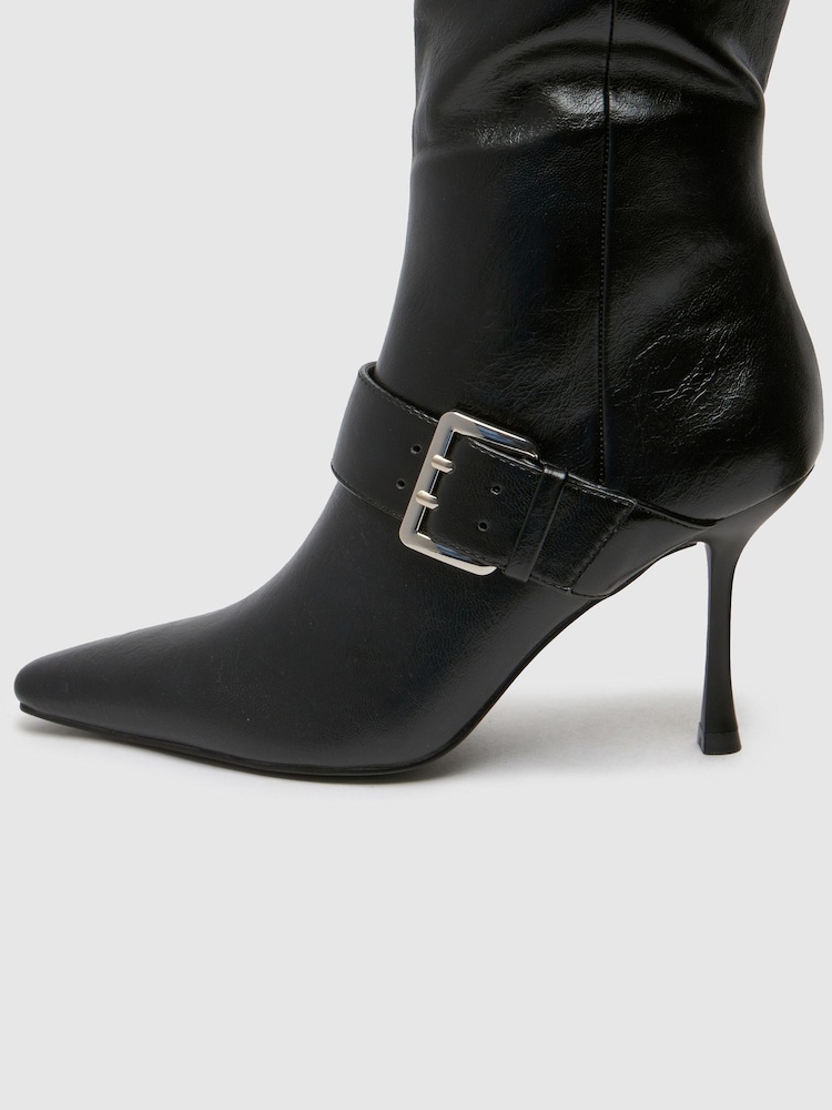 Schuh Darbie Buckle Point Knee High Black Boots - Image 4 of 4