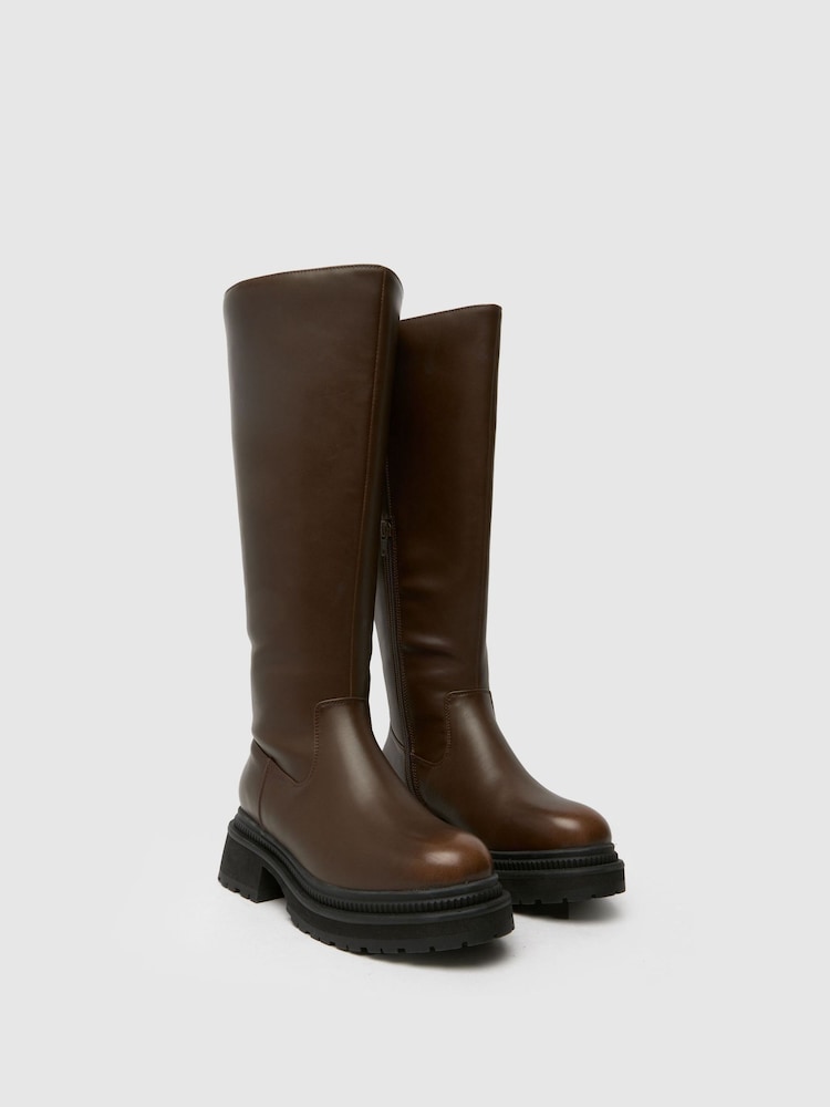Schuh Wide Fit Delma Pull On Brown Boots - Image 2 of 4