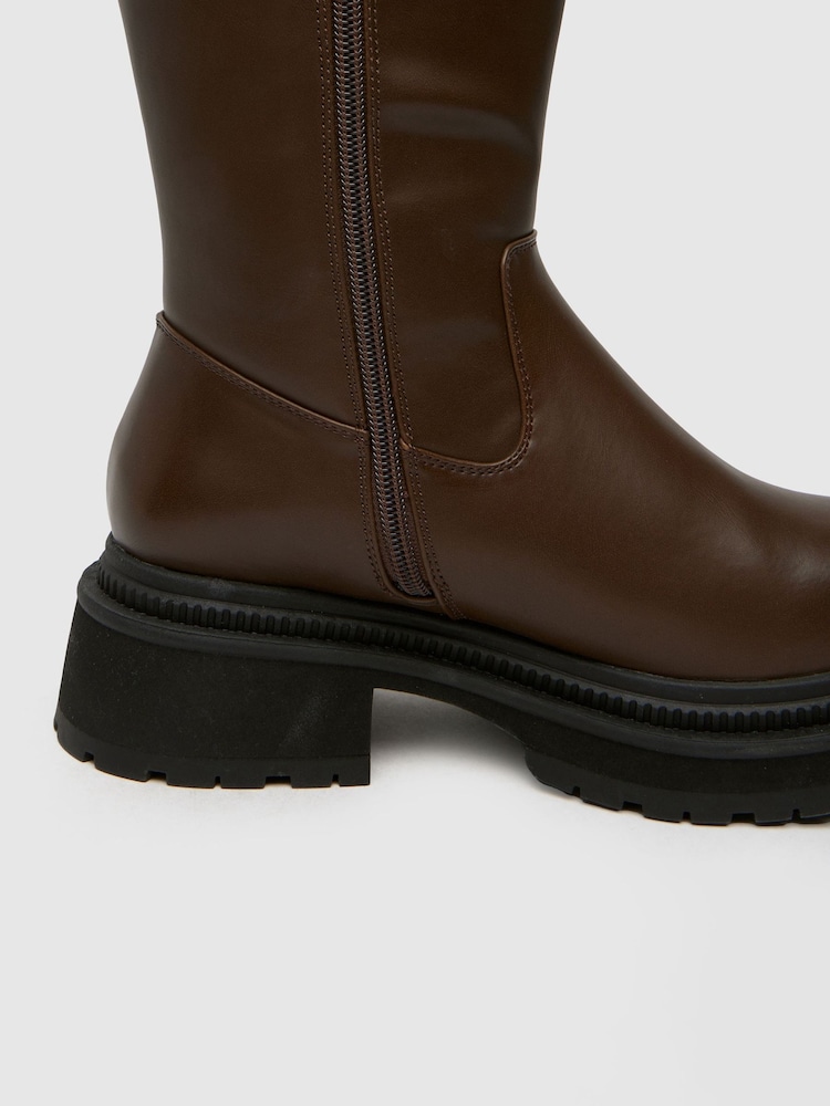 Schuh Wide Fit Delma Pull On Brown Boots - Image 4 of 4 Schuh Wide Fit Delma Pull On Brown Boots - Image 4 of 4