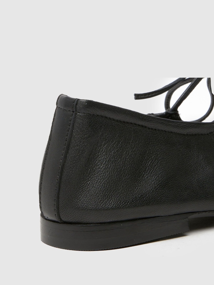 Schuh Lindy Leather Ruched Black Ballerinas - Image 2 of 4