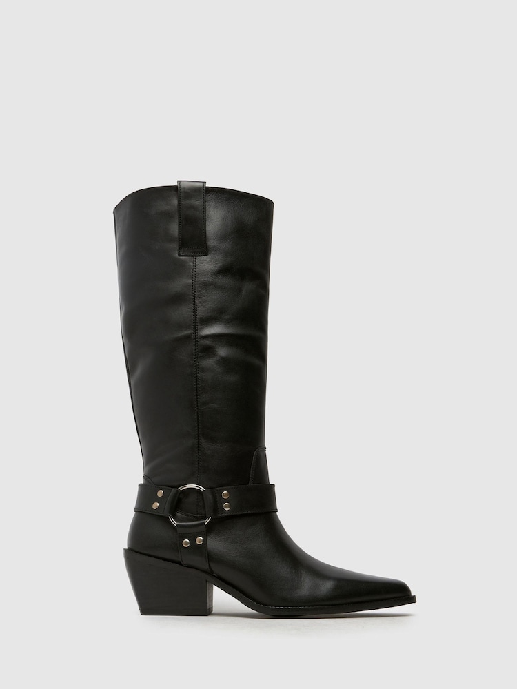 Schuh Dilara Leather Western Black Boots - Image 1 of 4