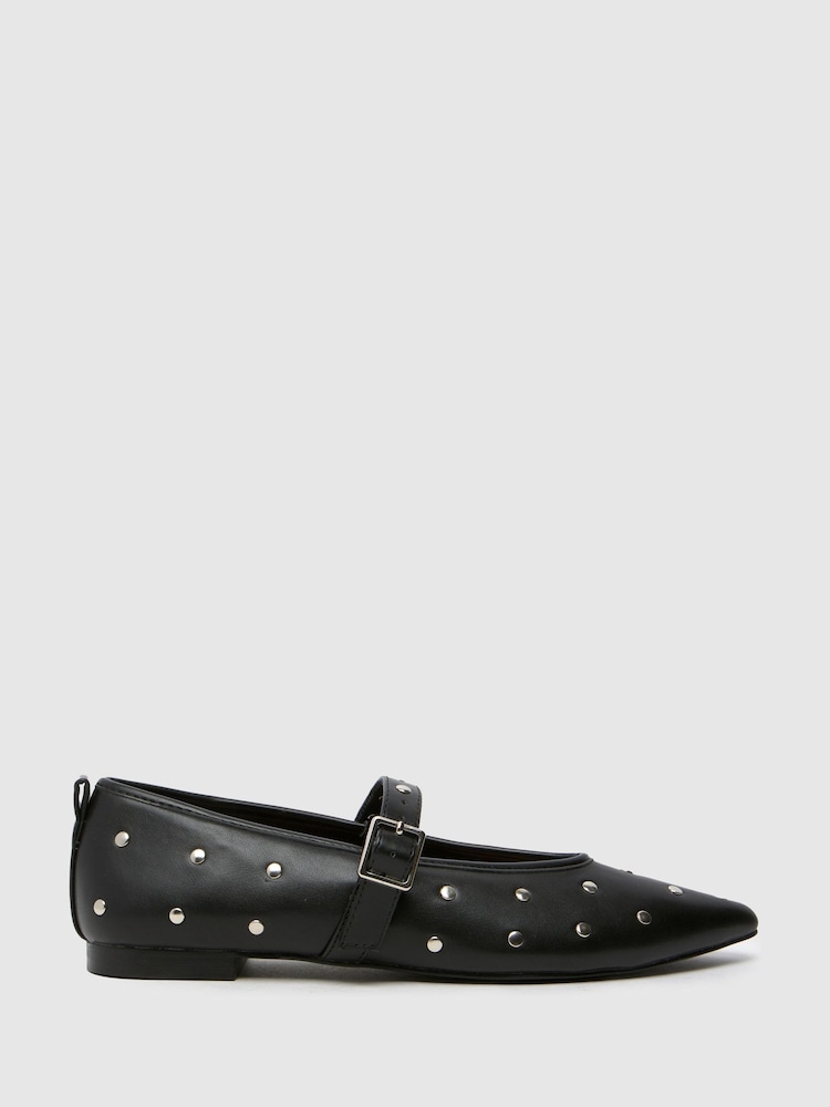 Schuh Lada Studded Black Ballerinas - Image 1 of 4