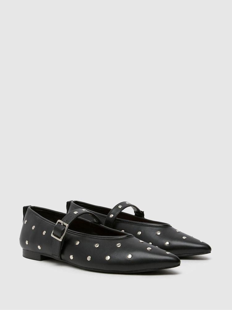 Schuh Lada Studded Black Ballerinas - Image 2 of 4