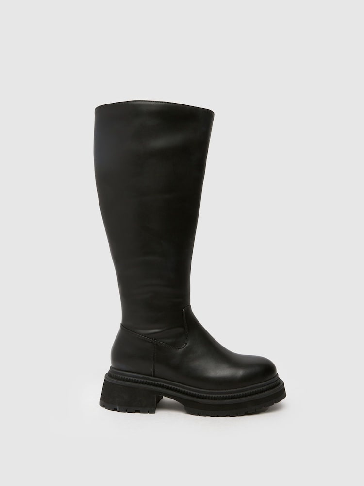 Schuh Wide Fit Delma Pull On Black Boots - Image 1 of 4