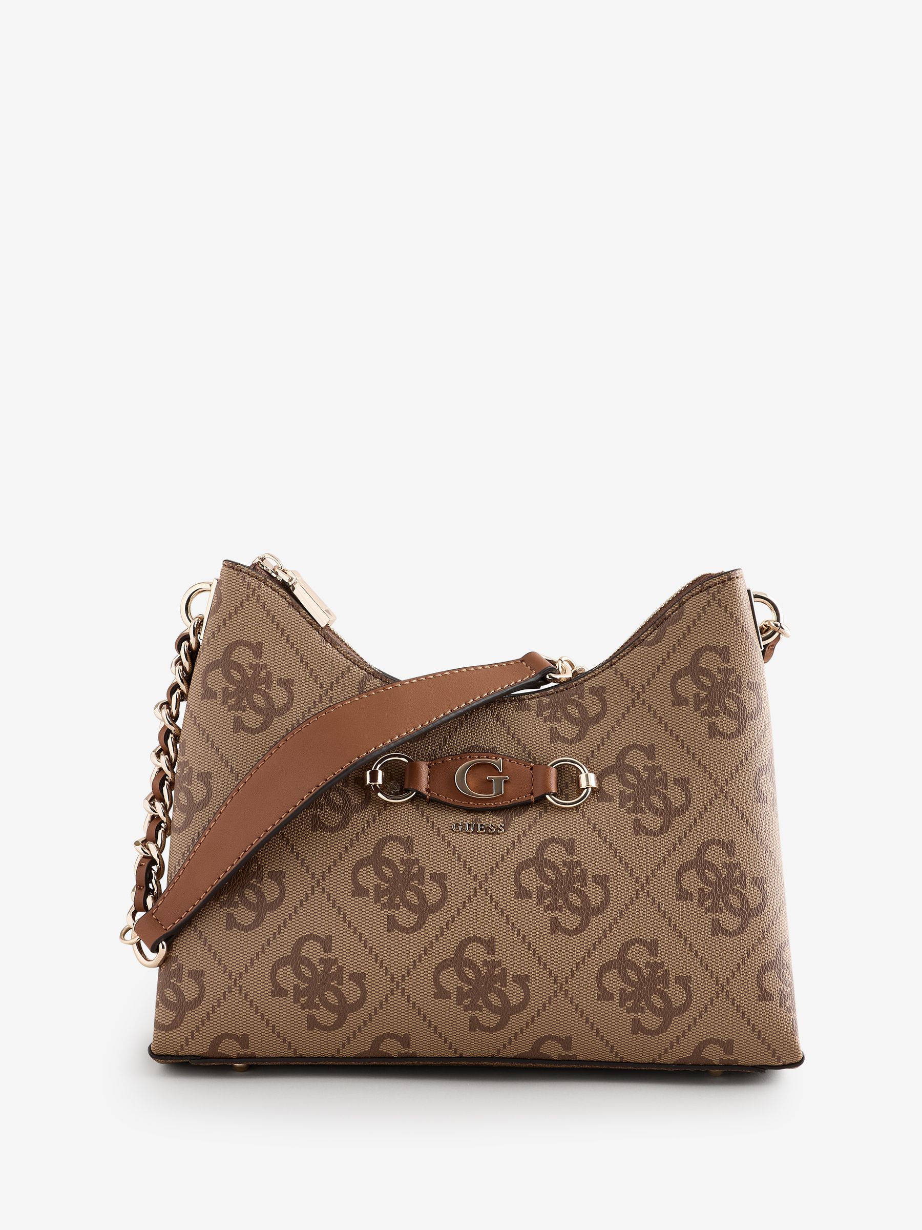 Buy Guess Izzy 4G Logo Top Zip Shoulder Tan Brown Bag from