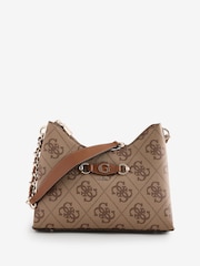 Guess Izzy 4G Logo Top Zip Shoulder Tan Brown Bag - Image 1 of 1