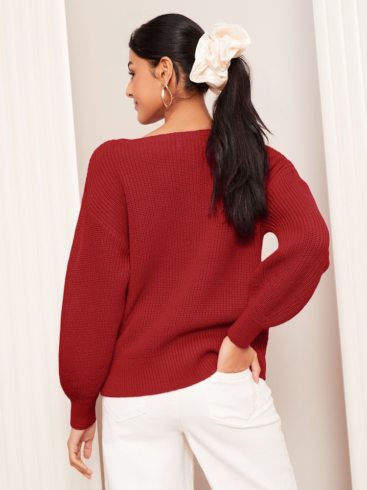 Friends Like These Bright Red Off The Shoulder Jumper - Image 4 of 4