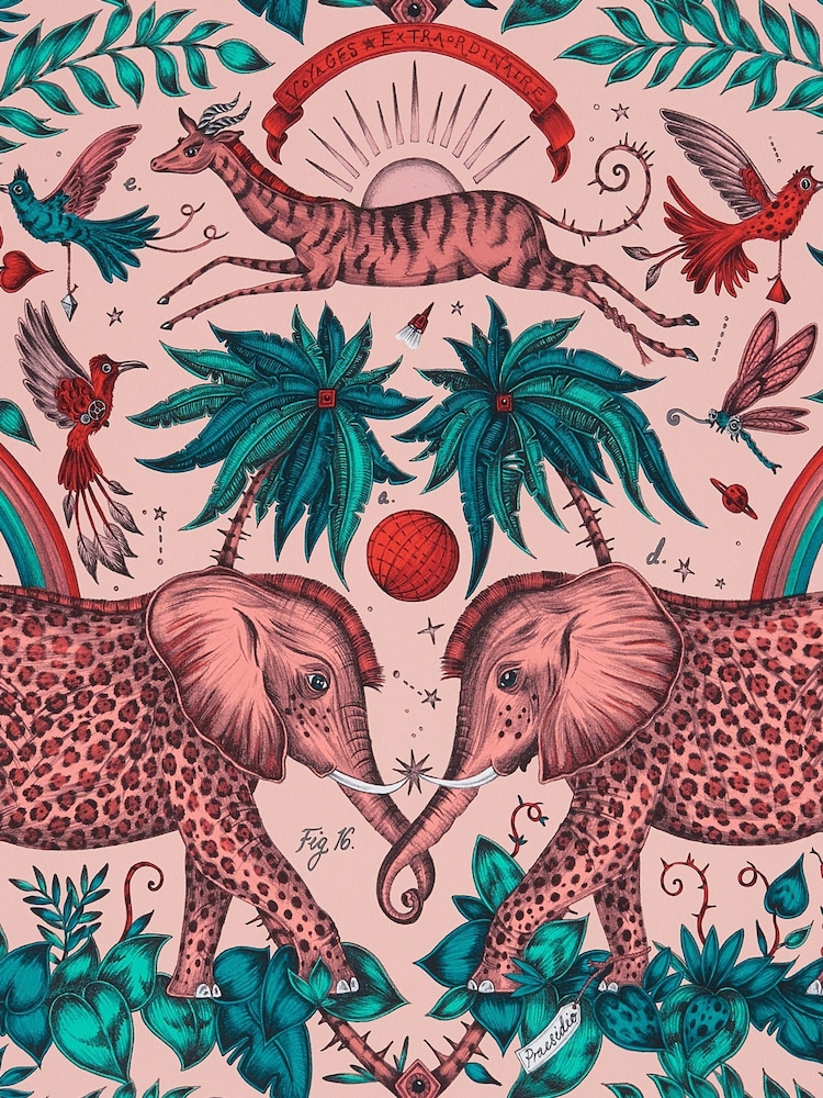 Clarke and Clarke Zambezi Pink Emma J Shipley Wilderie Zambezi 10M Wallpaper - Image 1 of 1
