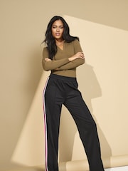 ONLY Black Side Stripe Straight Leg Trousers - Image 1 of 4