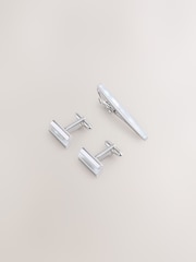 Silver Tone Signature Mother of Pearl Cufflink and Tie Clip Set - Image 2 of 3