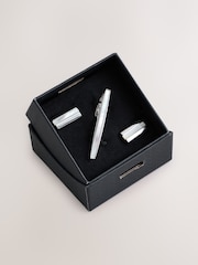 Silver Tone Signature Mother of Pearl Cufflink and Tie Clip Set - Image 3 of 3