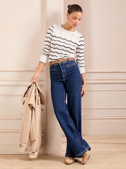 Love & Roses Ivroy and Navy Stripe Petite Fine Gauge Crew Neck Knitted Jumper - Image 2 of 5