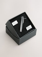 シルバートーン - Brushed Metal Cufflink and Tie Clip Set - 画像 2 / 2