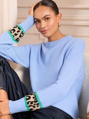 Love & Roses Pale Blue Cosy Animal Print Block Jumper - Image 1 of 5