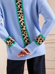 Love & Roses Pale Blue Cosy Animal Print Block Jumper - Image 2 of 5