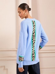 Love & Roses Pale Blue Cosy Animal Print Block Jumper - Image 4 of 5