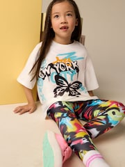 White/Blue Graffiti Oversized T-Shirt and Leggings Set (3-16yrs) - Image 2 of 6