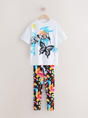White/Blue Graffiti Oversized T-Shirt and Leggings Set (3-16yrs) - Image 3 of 6