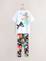 White/Blue Graffiti Oversized T-Shirt and Leggings Set (3-16yrs) - Image 4 of 6