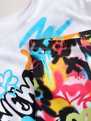 White/Blue Graffiti Oversized T-Shirt and Leggings Set (3-16yrs) - Image 5 of 6
