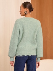 Love & Roses Green Cosy Jewel Button Knitted Cardigan - Image 2 of 4