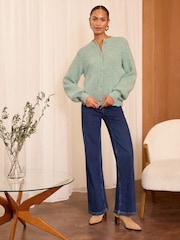 Love & Roses Green Cosy Jewel Button Knitted Cardigan - Image 3 of 4