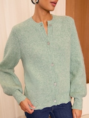 Love & Roses Green Cosy Jewel Button Knitted Cardigan - Image 4 of 4