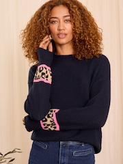 Bleumarin - Love & Roses Cozy Imprimeu animal Block Pulover - Image 1 of 4