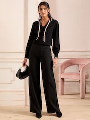 Love & Roses Black and Pink Scallop Tie Neck Knitted Jumper - Image 4 of 4