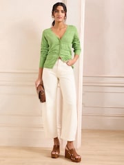 Love & Roses Green Pointelle V-Neck 100% Cotton Cardigan - Image 3 of 4
