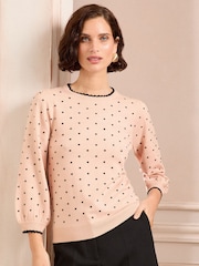 Pull Love & Roses à pois et col festonné - Image 1 of 4