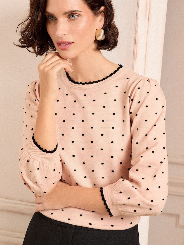 Pull Love & Roses à pois et col festonné - Image 2 of 4