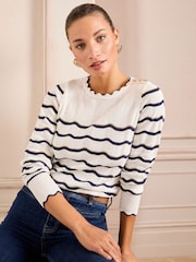 Love & Roses Ivroy and Navy Stripe Fine Gauge Crew Neck Knitted Jumper - Image 1 of 5