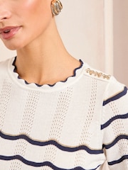 Love & Roses Ivroy and Navy Stripe Fine Gauge Crew Neck Knitted Jumper - Image 3 of 5