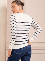 Love & Roses Ivroy and Navy Stripe Fine Gauge Crew Neck Knitted Jumper - Image 4 of 5