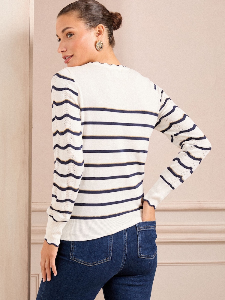 Love & Roses Ivroy and Navy Stripe Fine Gauge Crew Neck Knitted Jumper - Image 4 of 5