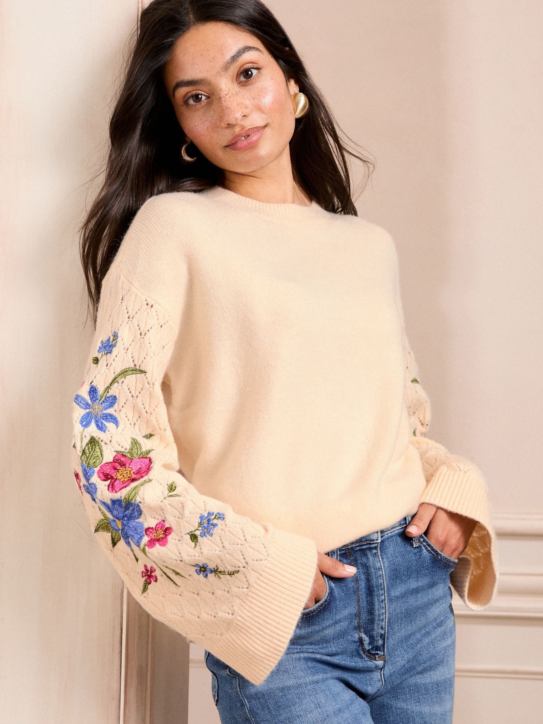 Buy Love & Roses Ivory Floral Embroidered Pointelle Stitch