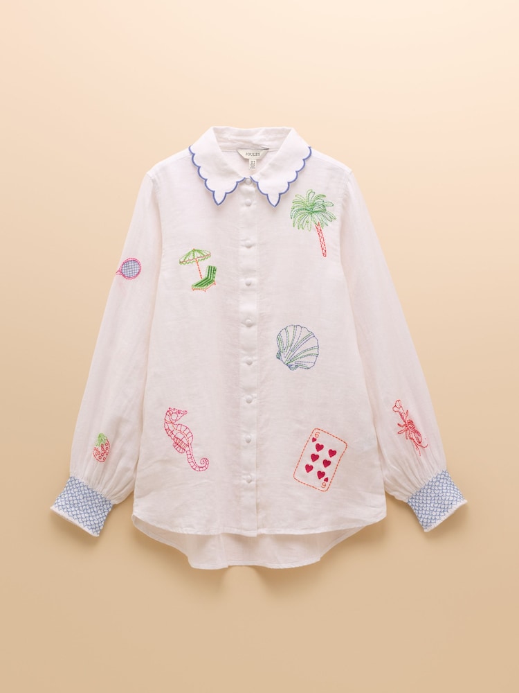 Joules Orla Cream Embroidered Linen Shirt - Image 13 of 13