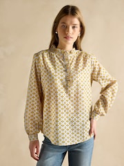 Joules Melanie Yellow Cotton Broderie Blouse - Image 1 of 7