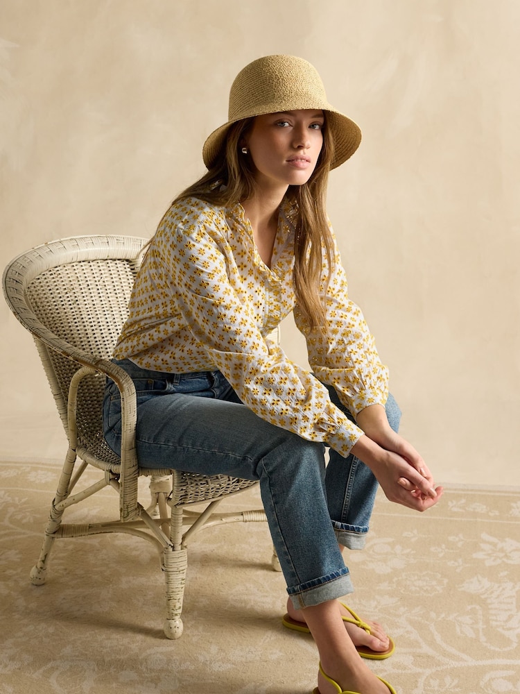 Joules Melanie Yellow Cotton Broderie Blouse - Image 3 of 7