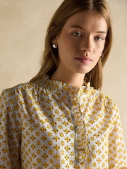 Joules Melanie Yellow Cotton Broderie Blouse - Image 4 of 7