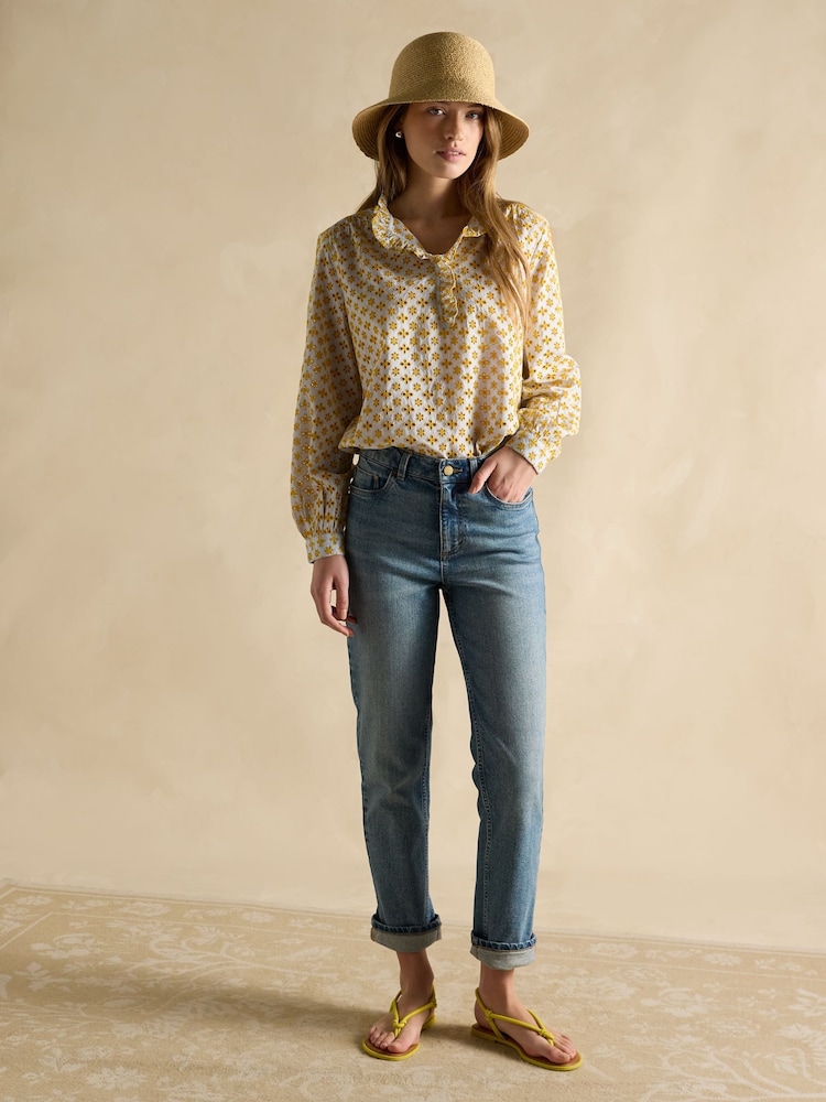 Joules Melanie Yellow Cotton Broderie Blouse - Image 5 of 7