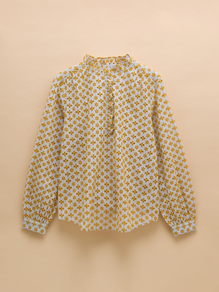 Joules Melanie Yellow Cotton Broderie Blouse - Image 7 of 7