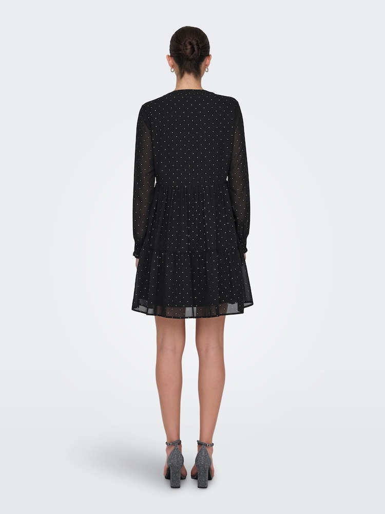 JDY Black Layered Polka Dot Short Dress - Image 2 of 7